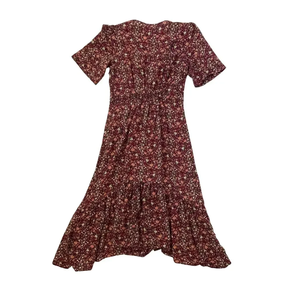 ba&sh Silvine Gathered Floral Print Crepe Midi Dress - Size 2 - Medium - Picture 4 of 8